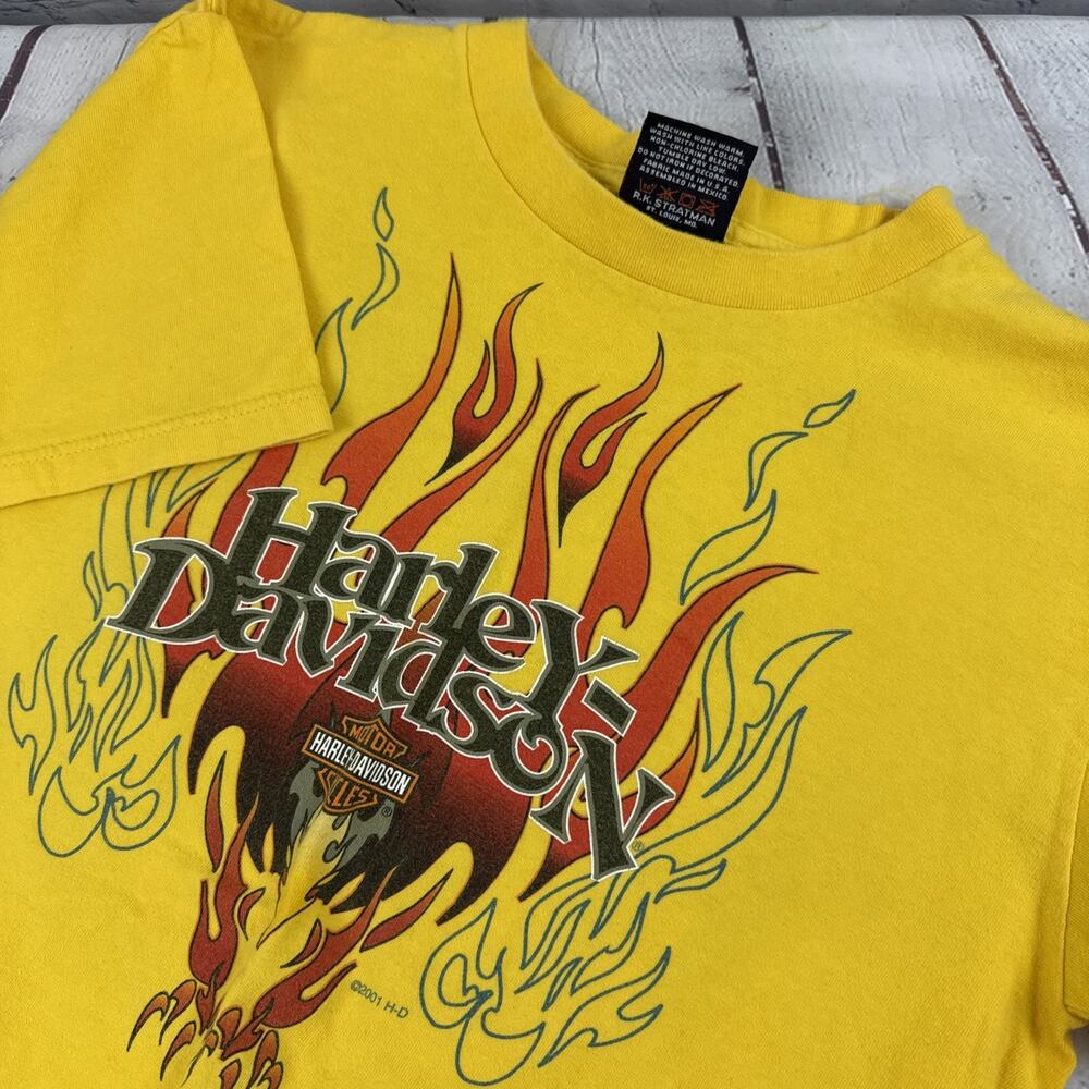Harley-Davidson Mens Medium Vtg Flame Yellow Shirt BAHAMAS Motorcycle USA Y2K